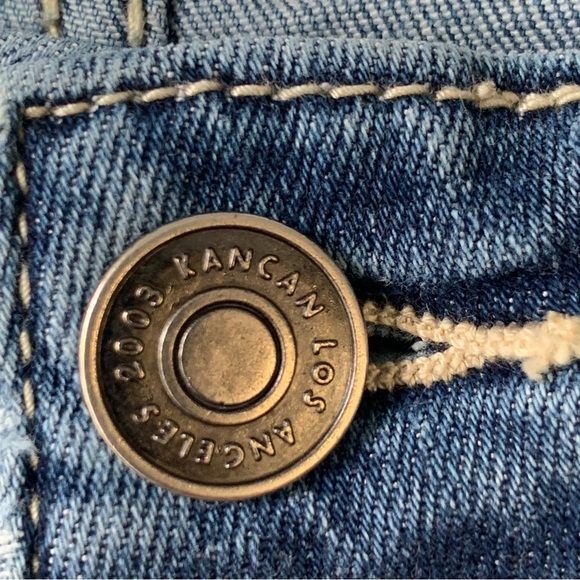 Kancan Distressed Blue Jeans (Size 7/27) 5 pockets with ragged/shredded hem - Picture 3 of 10